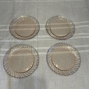 Arcoroc‎ Cristal D'Arques-Durand 4 Plates Glass Rosaline Pink Swirl Optic 7 5/8"